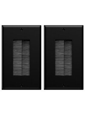 Black Brush Wall Plate Cable Pass Through TV HDMI Ethernet Wire Management Cover